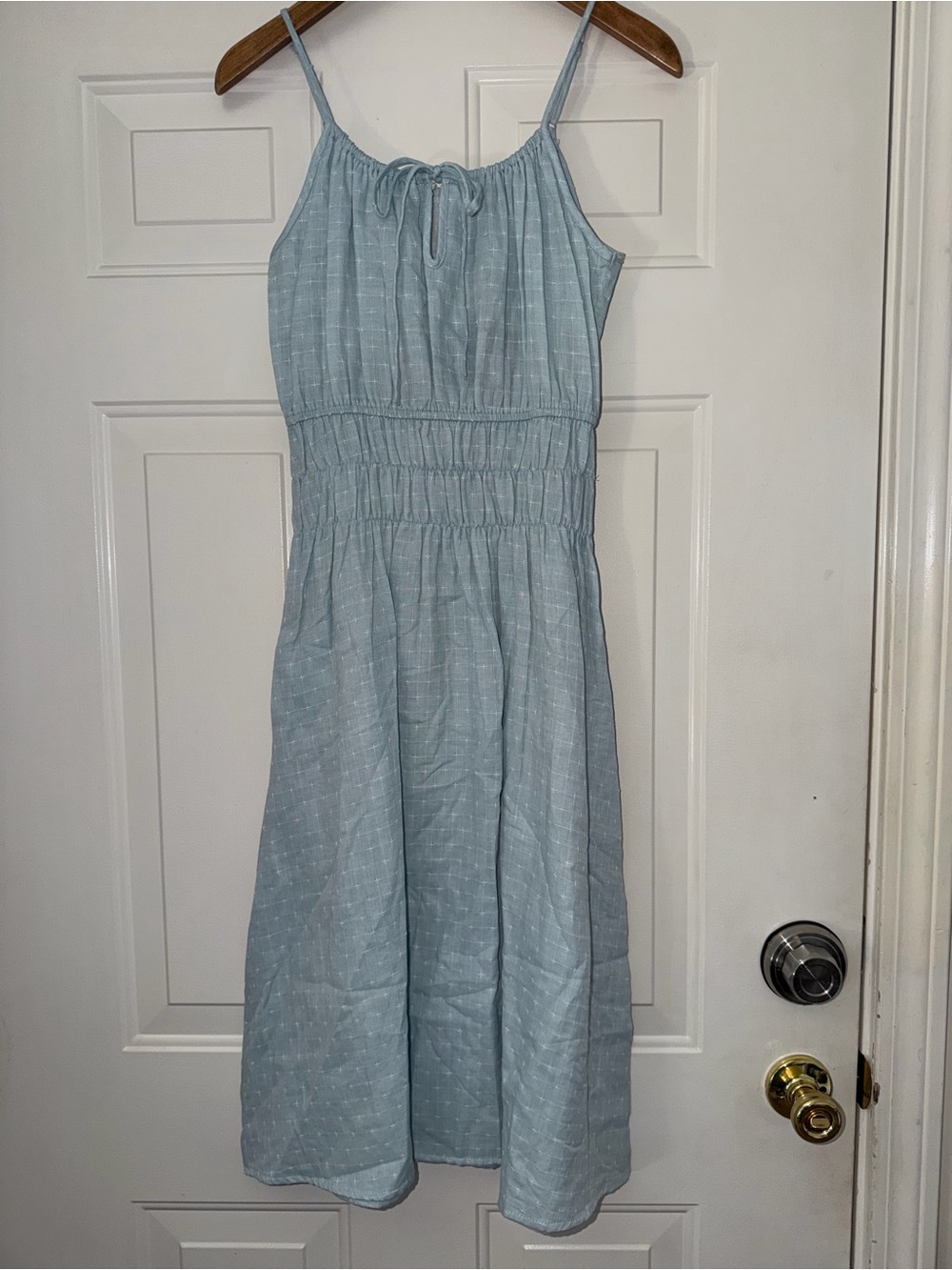 Light Blue Sleeveless Sundress‎ with Smocked Waist. Coquette, cottagecore. Sz S